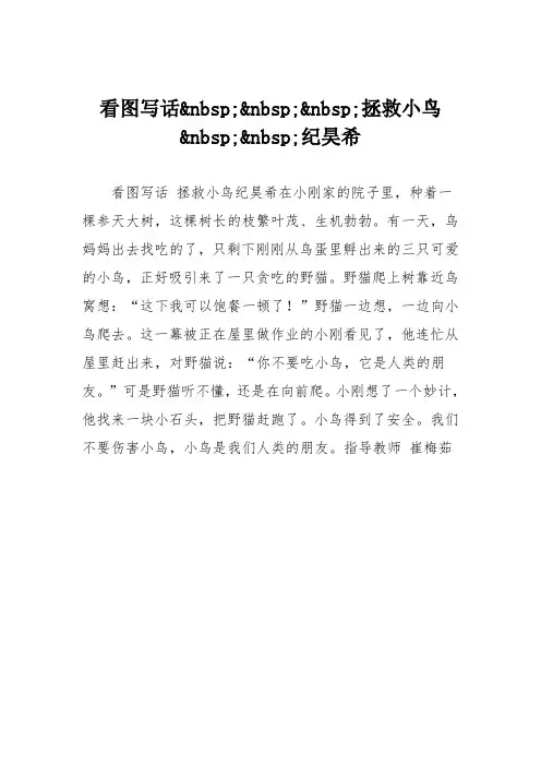 小学二年级作文：看图写话拯救小鸟纪昊希9