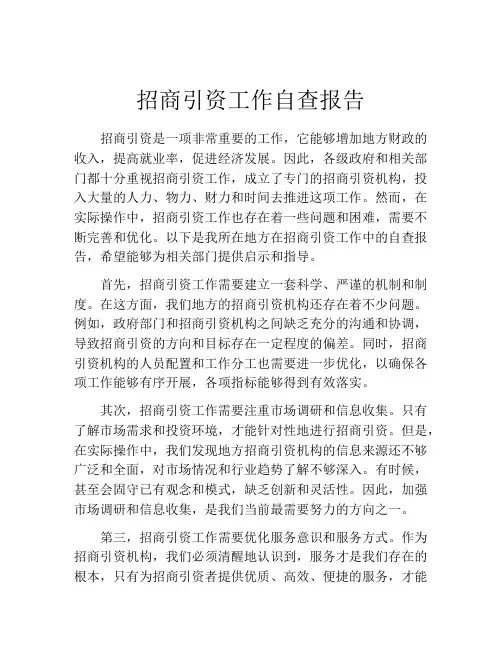 招商引资工作自查报告