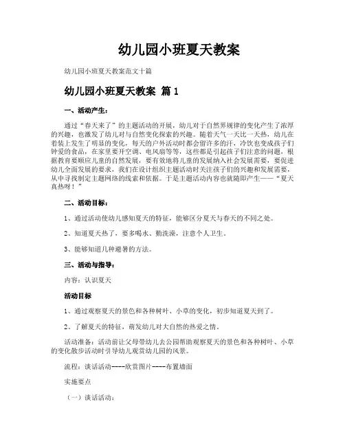 幼儿园小班夏天教案