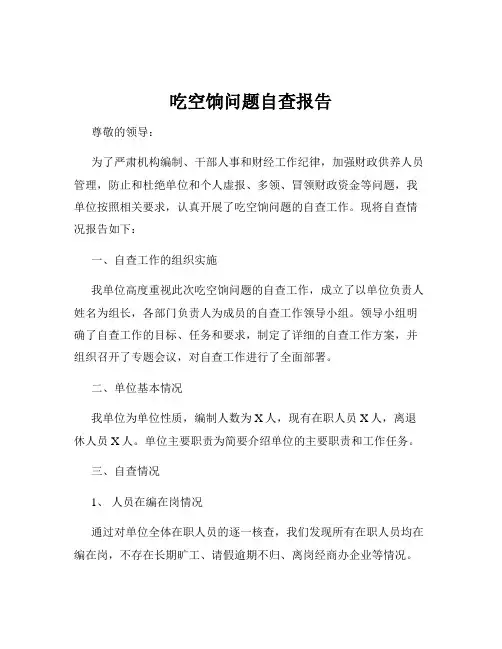 吃空饷问题自查报告