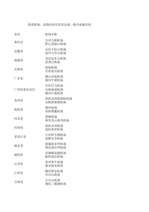 中国机场分类