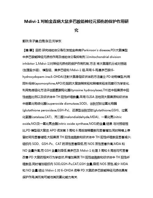 Mdivi-1对帕金森病大鼠多巴胺能神经元损伤的保护作用研究