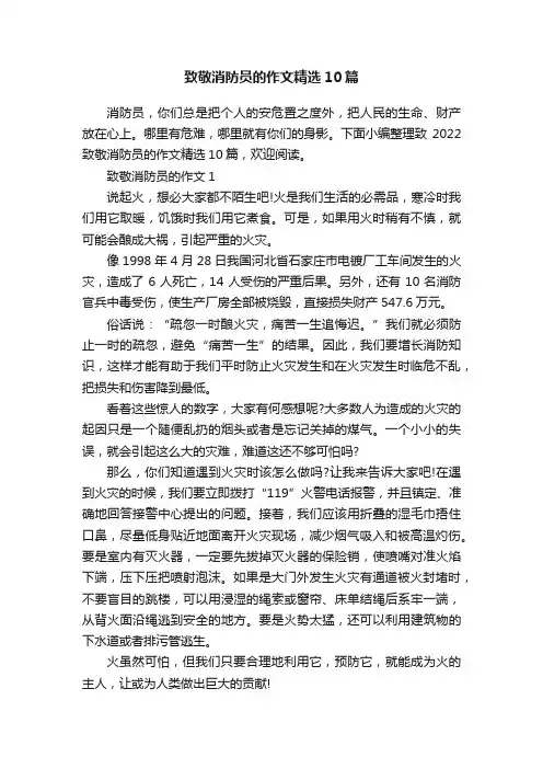 致敬消防员的作文精选10篇