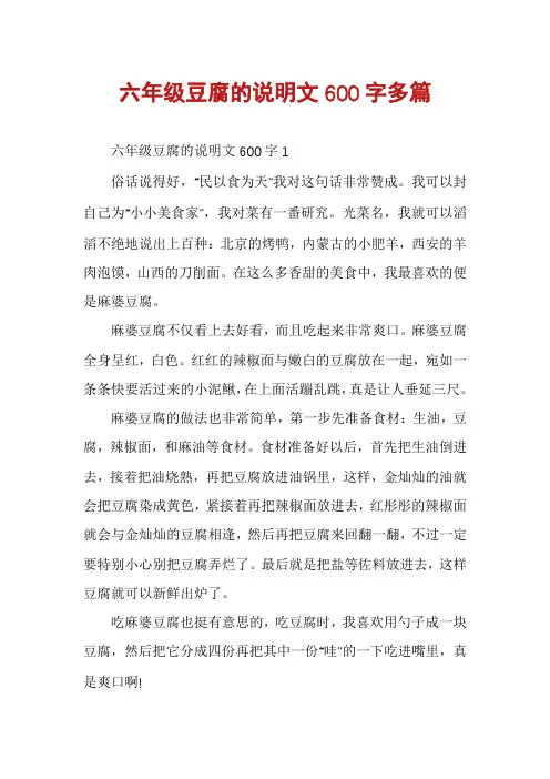 六年级豆腐的说明文600字多篇