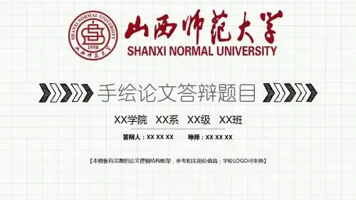山西师范大学 手绘论文答辩模板 精美框架式PPT模板