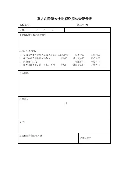 重大危险源安全监理巡视检查记录表范本