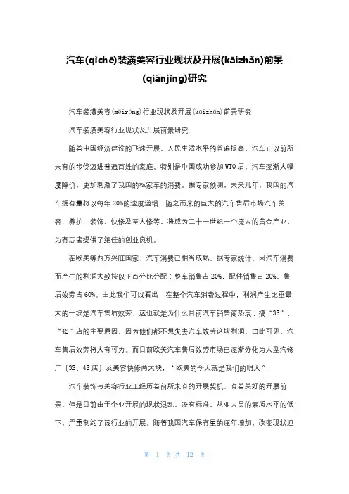 汽车装潢美容行业现状及发展前景研究