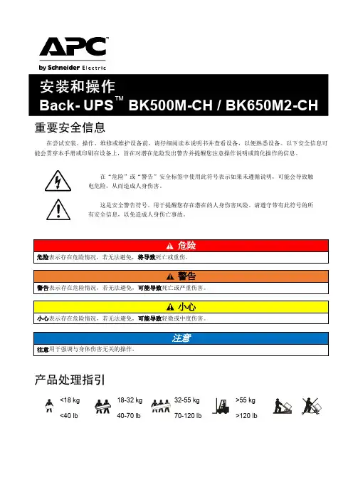 施耐德 APC Back- UPS BK500M-CH BK650M2-CH 说明书
