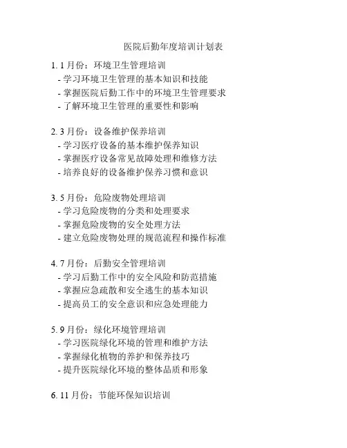 医院后勤年度培训计划表
