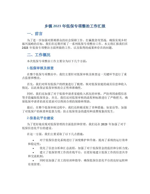 乡镇2023年低保专项整治工作汇报