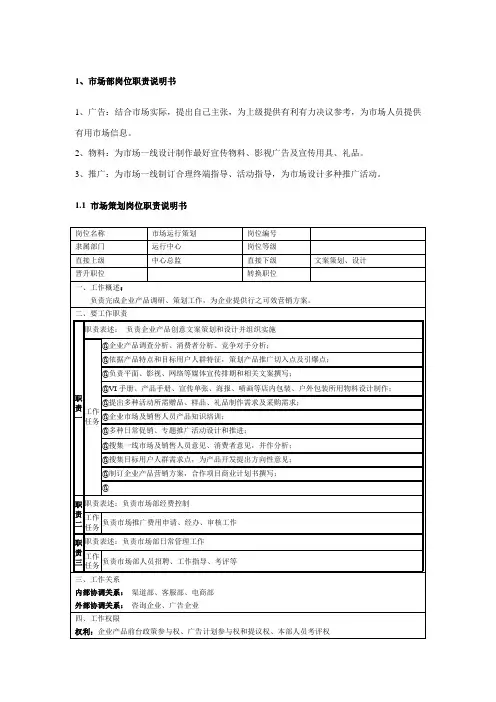 运营中心岗位职能职责