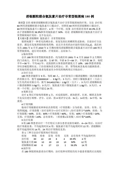 消银颗粒联合氨肽素片治疗寻常型银屑病180例