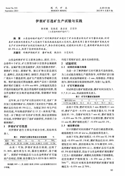 伊朗矿石选矿生产试验与实践