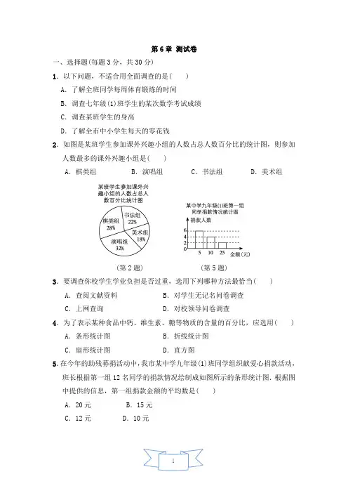 最新浙教版七年级数学下册《第六章数据与统计图表》单元试题含答案
