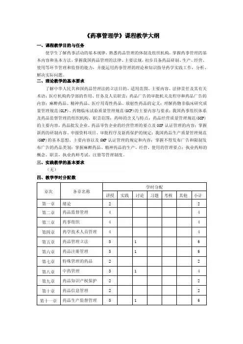 药事管理学大纲