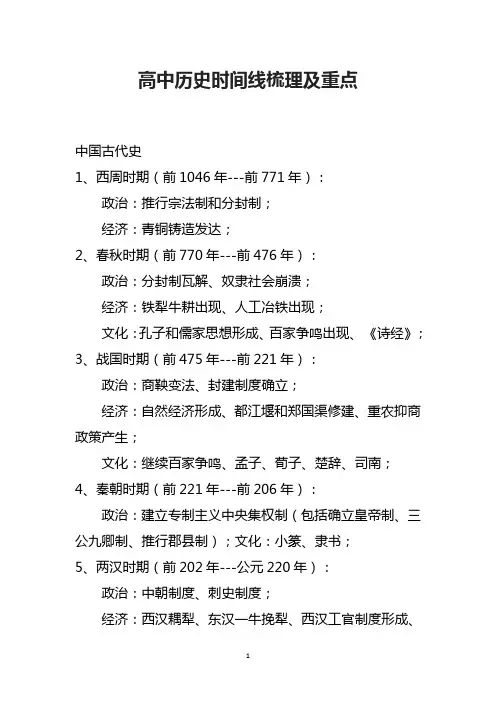 高中历史时间线梳理及重点