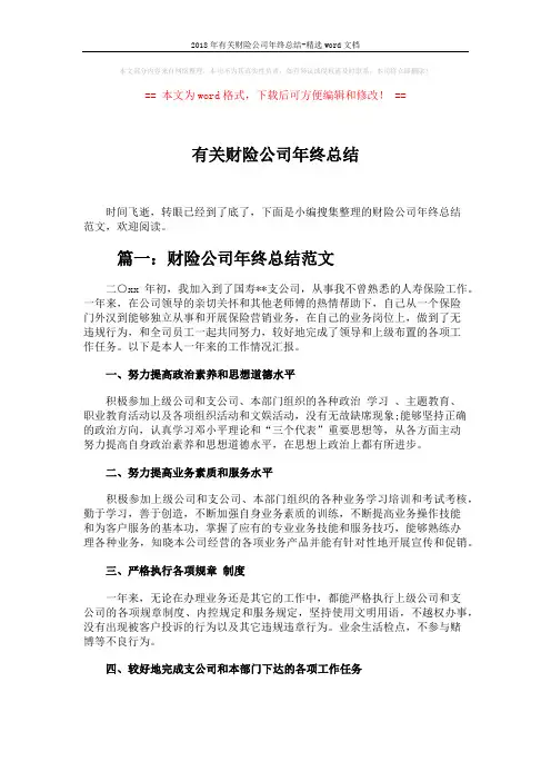 2018年有关财险公司年终总结-精选word文档 (4页)