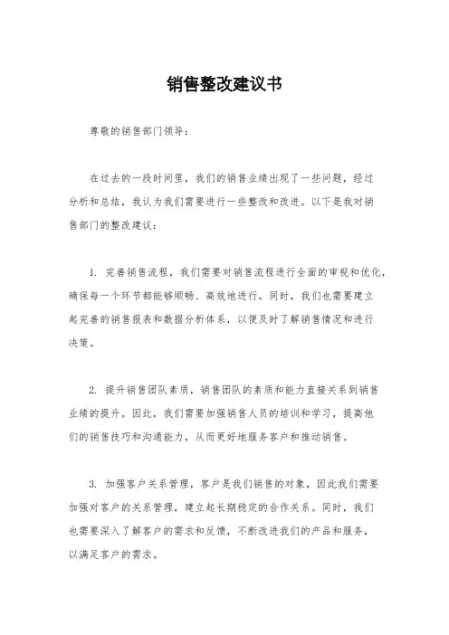 销售整改建议书