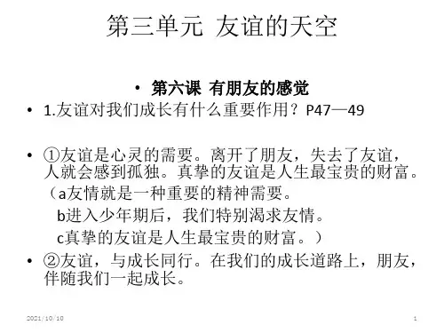 政治七年级下册第三单元友谊的天空知识点【优质PPT】