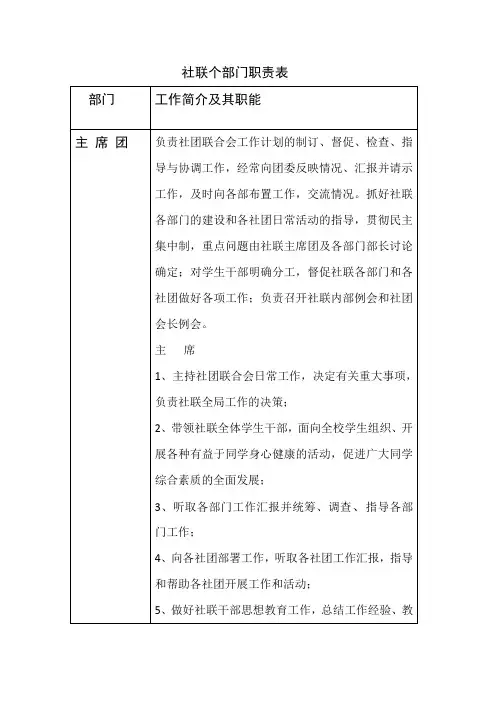 社联个部门职责表