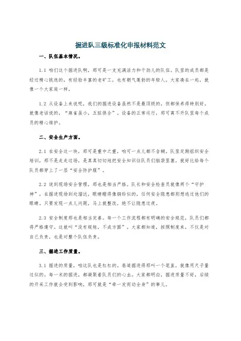 掘进队三级标准化申报材料范文