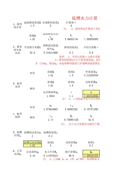 溢洪道设计水力计算