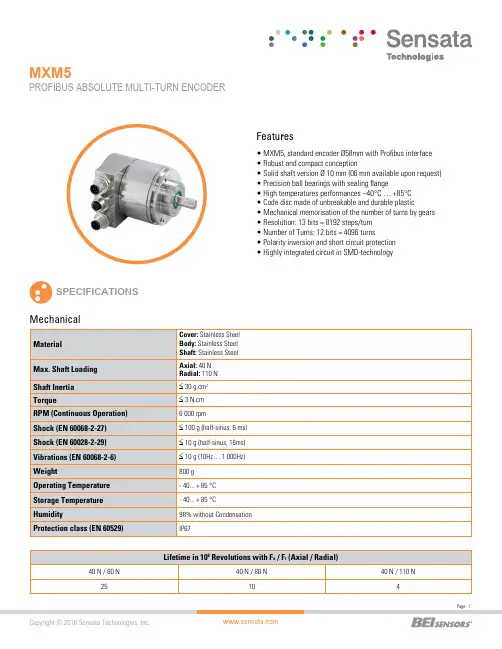 MXM5 PROFIBUS 绝对多转轮编码器产品说明说明书