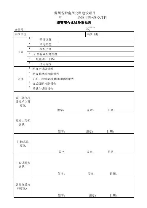 沥青配合比试验审批表