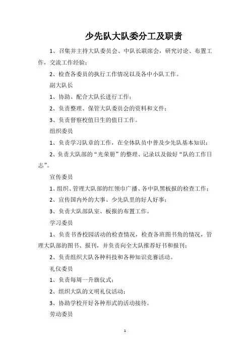 少先队大队委分工及职责
