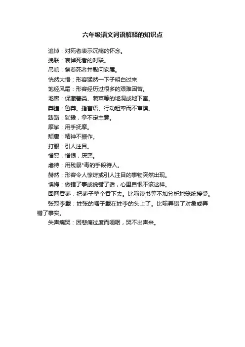 六年级语文词语解释的知识点