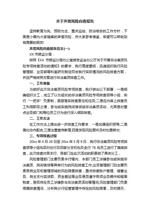 关于声誉风险自查报告