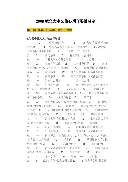 2008版北大中文核心期刊要目总览