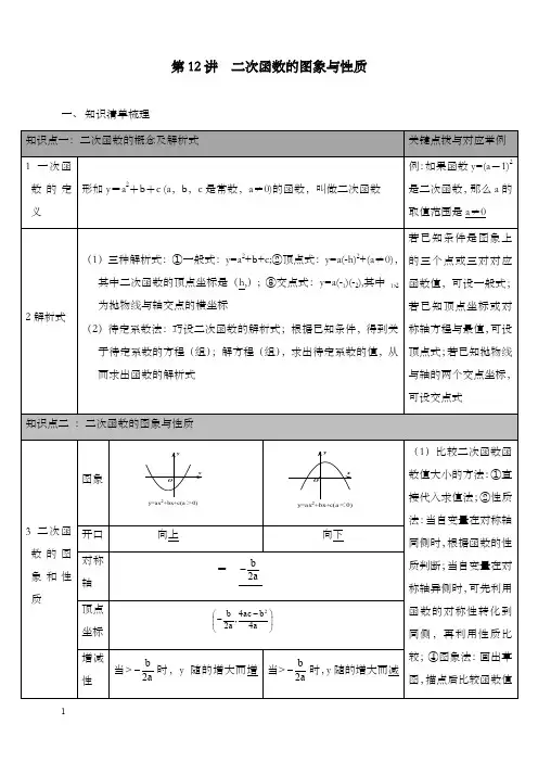 新华师版初中数学九年级下册第12讲 二次函数的图象与性质(重点资料).doc