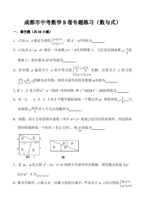 最新成都市中考数学B卷专题突破练习(数与式)含答案填空题经典题目