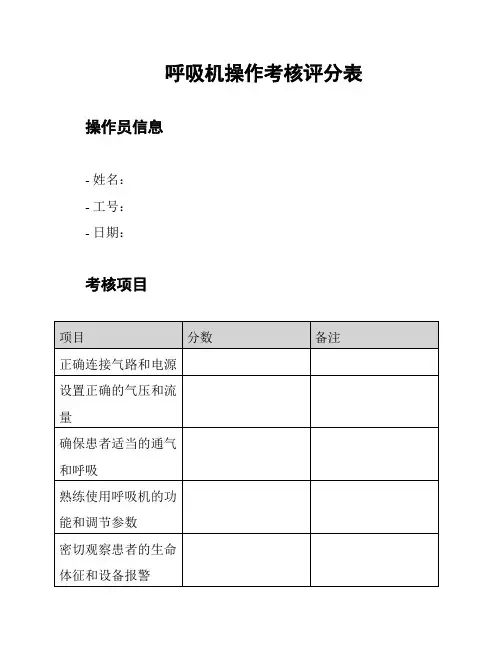 呼吸机操作考核评分表