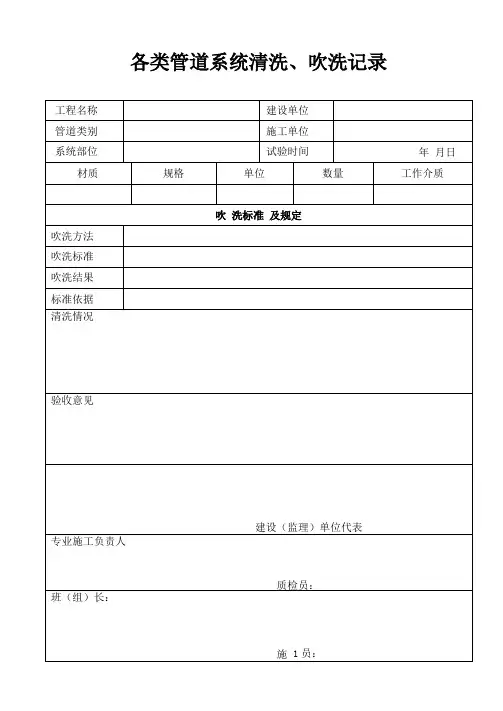各类管道系统清洗吹洗记录