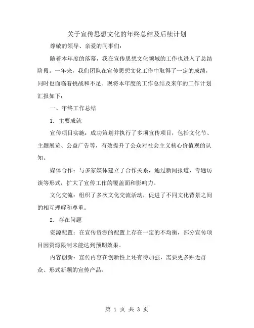 关于宣传思想文化的年终总结及后续计划