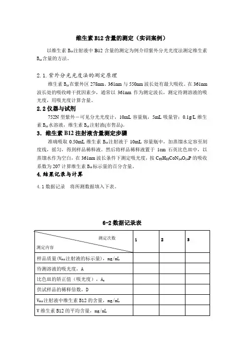 维生素B12含量的测定(实训案例)