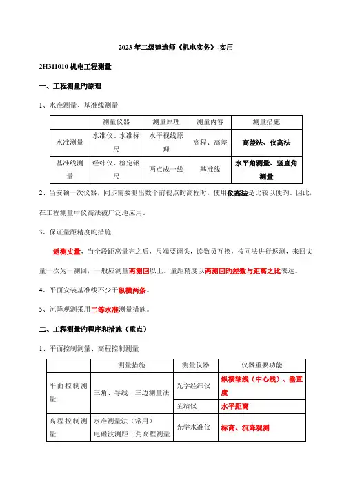 2023年二级建造师机电实务必考知识点汇总