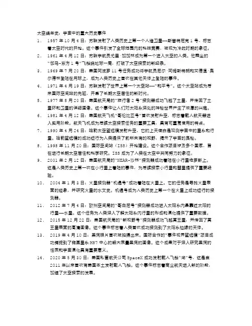 太空编年史：宇宙中的重大历史事件