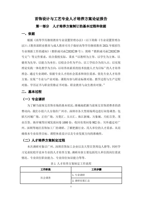 首饰设计与工艺专业人才培养方案论证报告