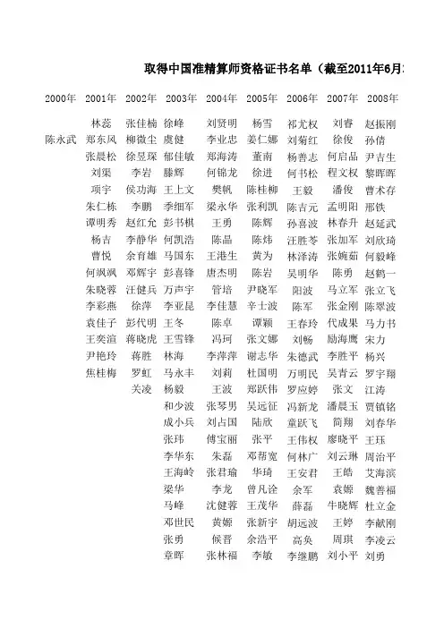 历年取得精算师资格名单(2000-2010年)