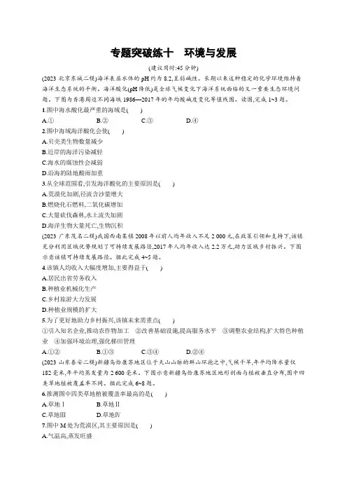 高考二轮复习地理试题(新高考新教材) 专题突破练十 环境与发展 