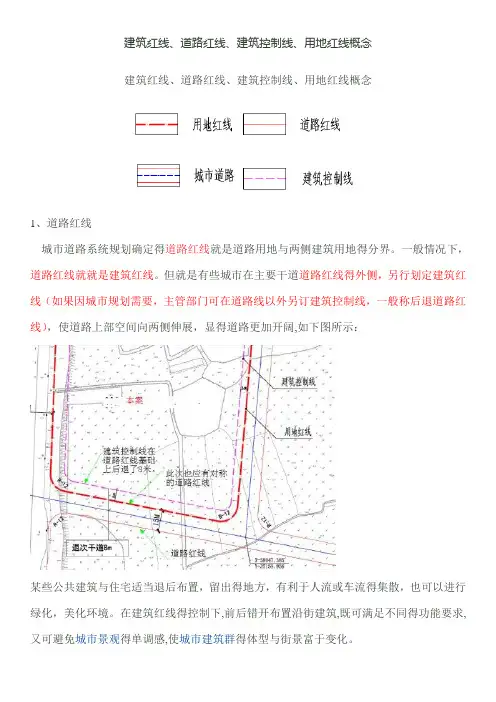 建筑红线、道路红线、建筑控制线、用地红线概念
