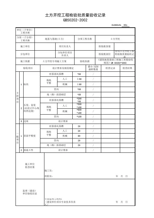 管沟土方开挖工程检验批质量验收记录