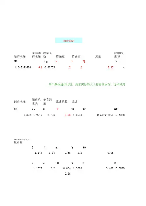 涵洞计算excel自动计算表格