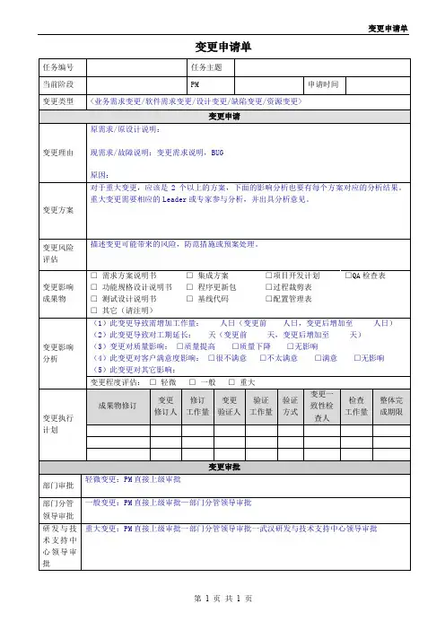 项目需求变更申请单【模板】