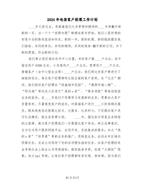 2024年电信客户经理工作计划（二篇）