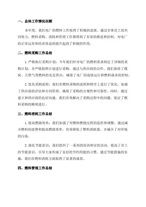 电厂燃料年终工作总结