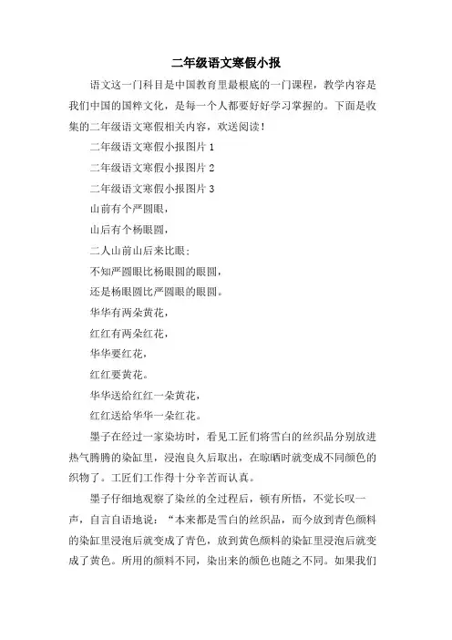 二年级语文寒假小报